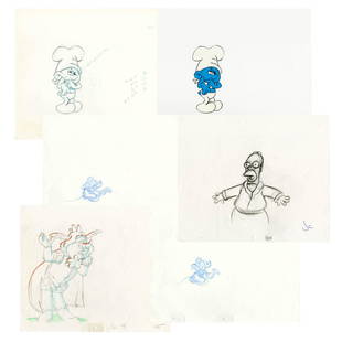 Animation Art - 5 Production Drawings with 1 Production Cel, Fantastic: Animation Art - 5 Production Drawings with 1 Production Cel, Fantastic A group of five animation sketches and one cell, drawn by unknown animation house artists. All of the original production