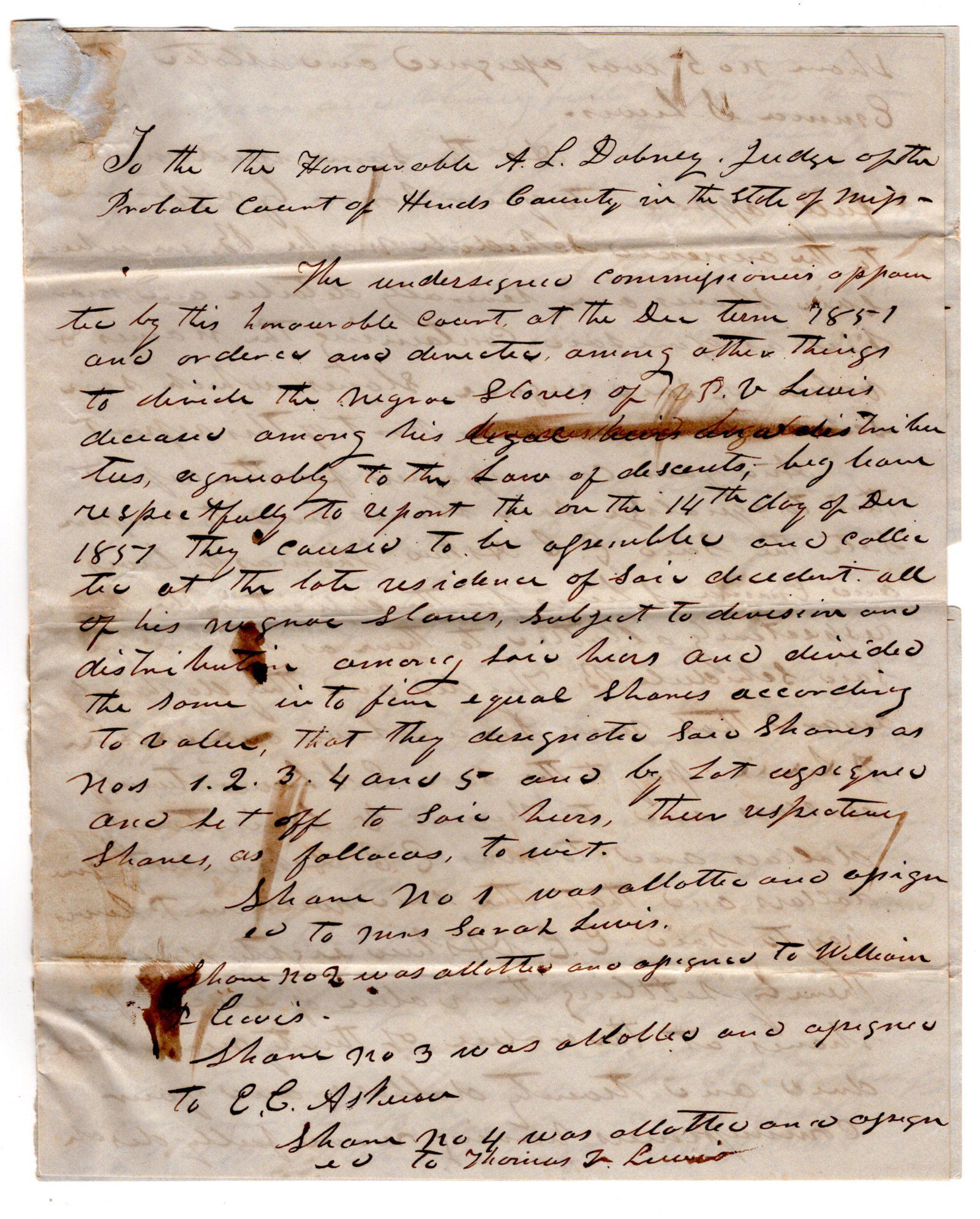 Division of Slaves Among Heirs in Mississippi (1 of 4)