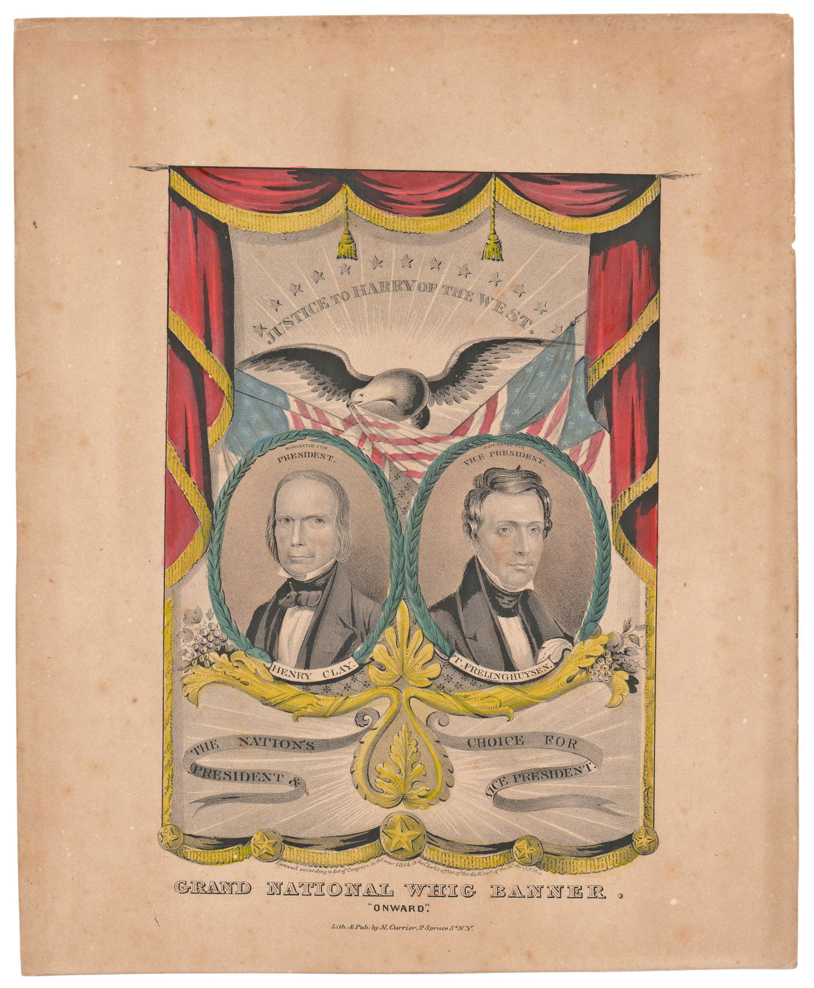 H. Clay Jugate Scarce Currier Color Lithograph, "Grand National Whig Banner" (1 of 3)