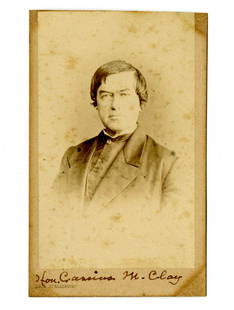 Cassius M. Clay, Integral U.S. Minister to Russia, Signed CDV: Cassius M. Clay, Integral U.S. Minister to Russia, Signed CDV Measuring 2.375" x 3.75", St. Petersburg, Russia, dated 1865. A vignette portrait of Cassius M. Clay, signed on verso "To E.B. French