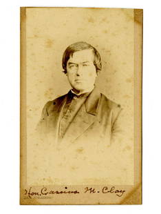 Cassius M. Clay, Integral U.S. Minister to Russia, Signed CDV: Cassius M. Clay, Integral U.S. Minister to Russia, Signed CDV Measuring 2.375" x 3.75", St. Petersburg, Russia, dated 1865. A vignette portrait of Cassius M. Clay, signed on verso "To E.B. French