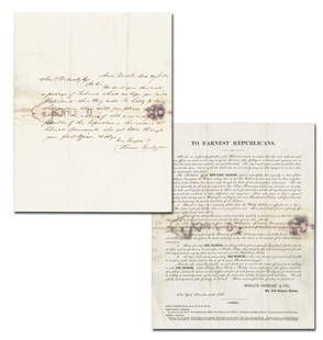 Horace Greeley ALS & Pro-Lincoln "Tribune" Circular: Horace Greeley ALS & Pro-Lincoln "Tribune" Circular Autograph Letter Signed, “Horace Greeley &co”, 1p, 8.25” x 10.5”, New York, December 20, 1858. Accompanied by a