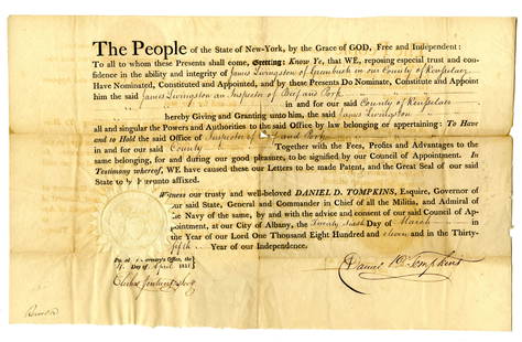 Daniel D. Tompkins, NY Gov & Future Vice President, Signed Appointment: Daniel D. Tompkins, NY Gov &amp; Future Vice President, Signed Appointment 1p, measuring 16" x 10", Albany, New York, dated March 26, 1811. Signed "Daniel D. Tompkins" as Governor of New York. A parti