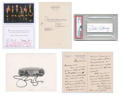 Bush, Truman, Pence, Cheney, and Morton Signed Vice President Dealer's Lot.: Bush, Truman, Pence, Cheney, and Morton Signed Vice President Dealer's Lot. Miscellaneous signed items by former Vice Presidents Bush, Truman, Pence, Cheney, and Morton.&nbsp; The lot is comprised of: