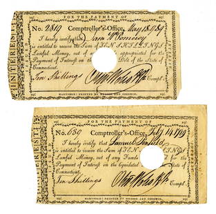 Oliver Wolcott Jr. Two Signed Connecticut Comptroller Office Receipts: Oliver Wolcott Jr. Two Signed Connecticut Comptroller Office ReceiptsTwo Connecticut Comptroller receipts signed "Oliv: Wolcott Jr." as Comptroller. The first, measuring 7" x 4", Hartford,