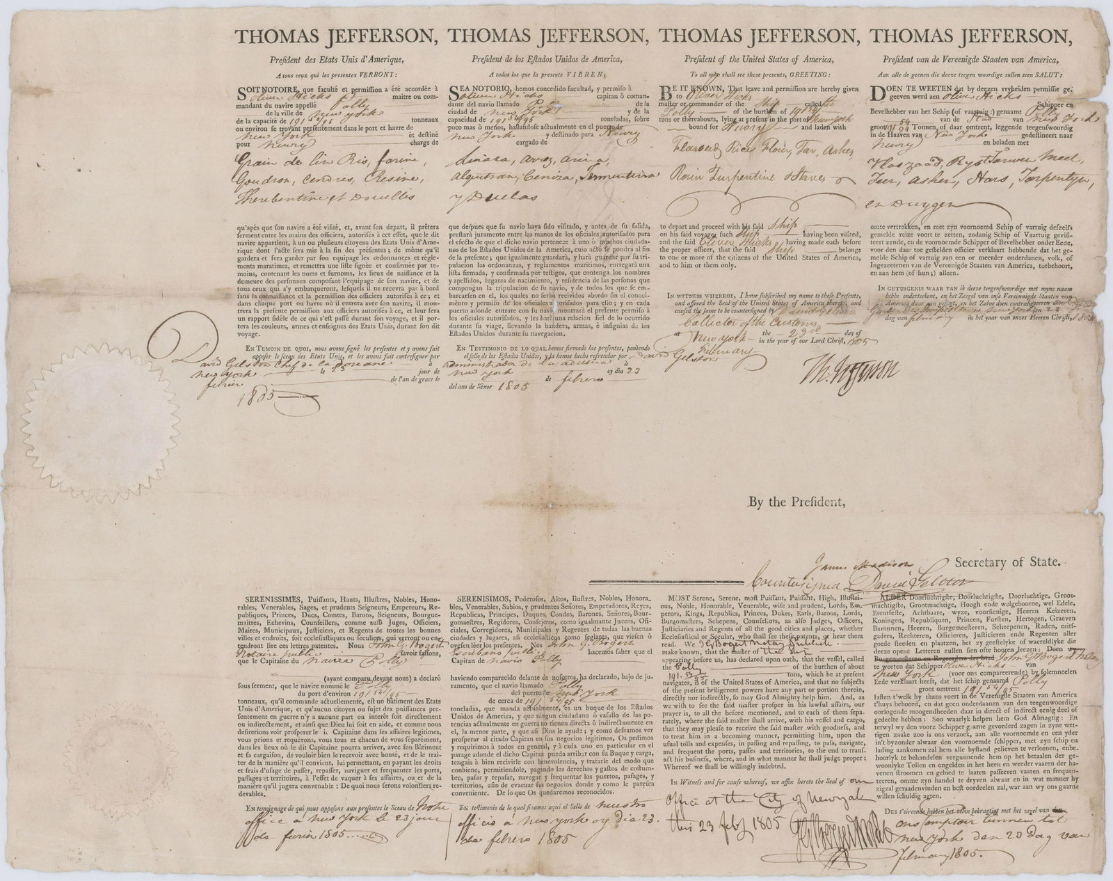 Jefferson & Madison Ships Paper. One of the Finest We Have Handled. (1 of 3)