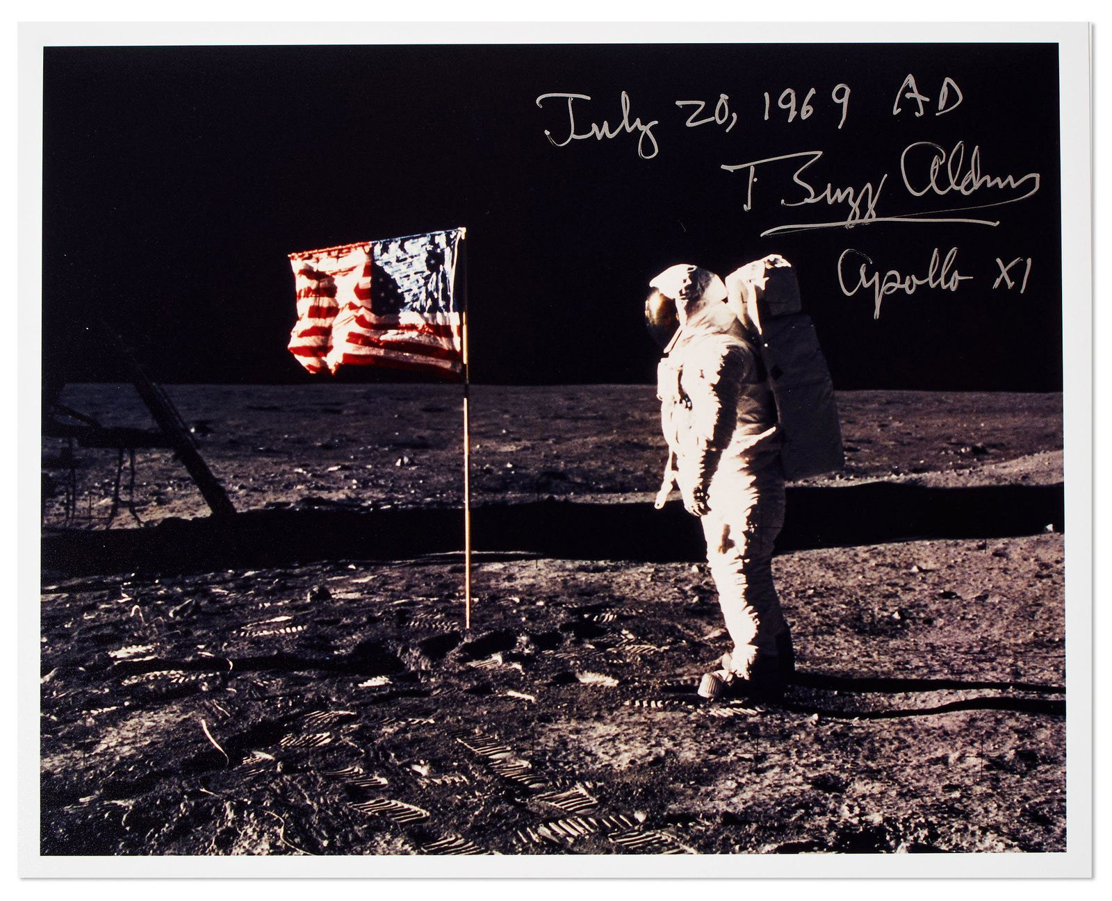 Buzz Aldrin Signed 1969 American Flag on the Moon Photo (1 of 2)