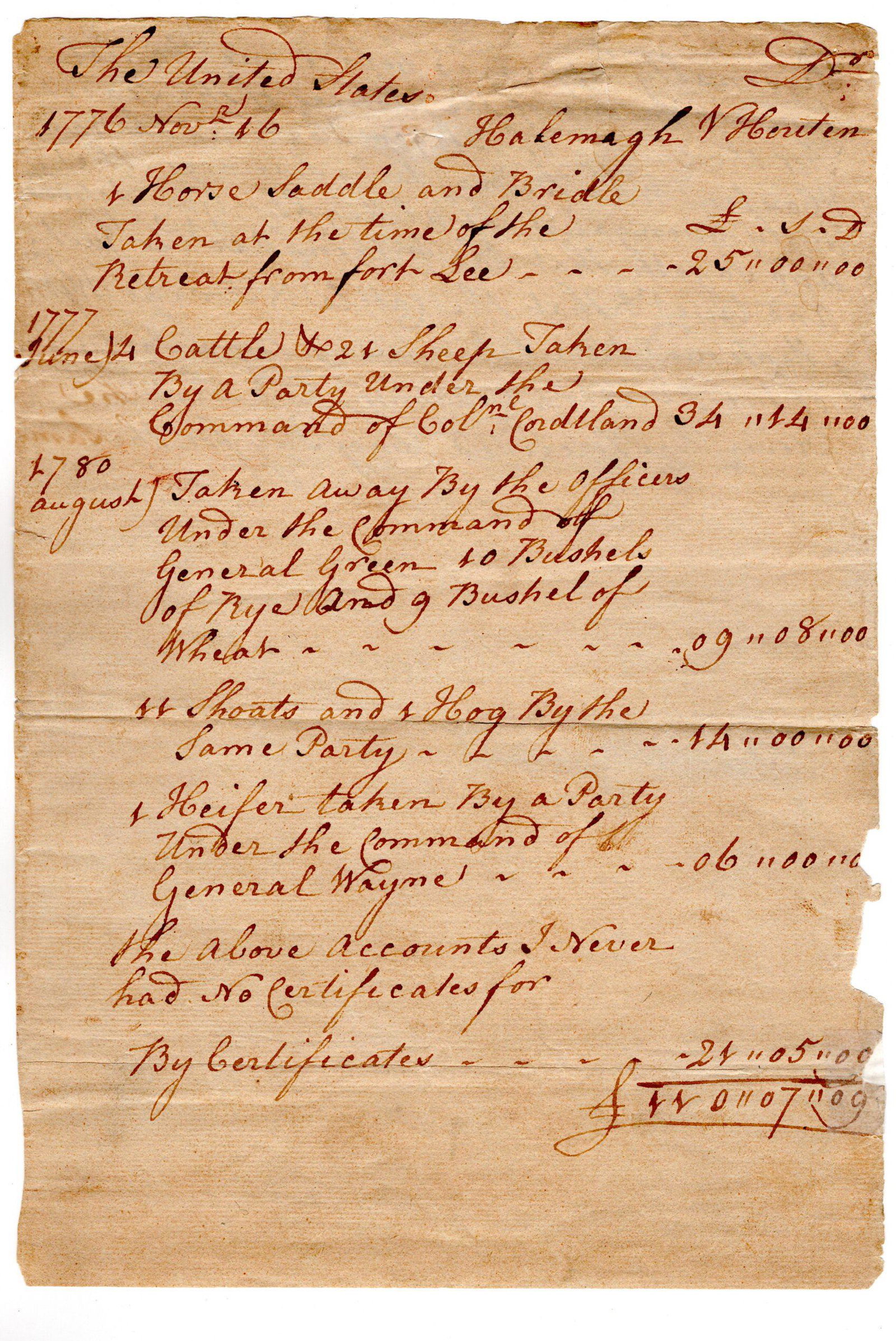 Generals Nathanael Greene and Anthony Wayne Get Food and Supplies for the Army From 1776 ! New (1 of 2)
