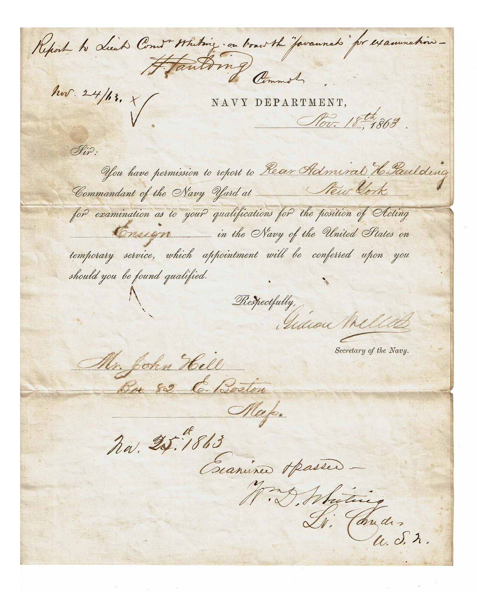 Gideon Welles and Hiram Paulding War Date Navy DS (1 of 5)