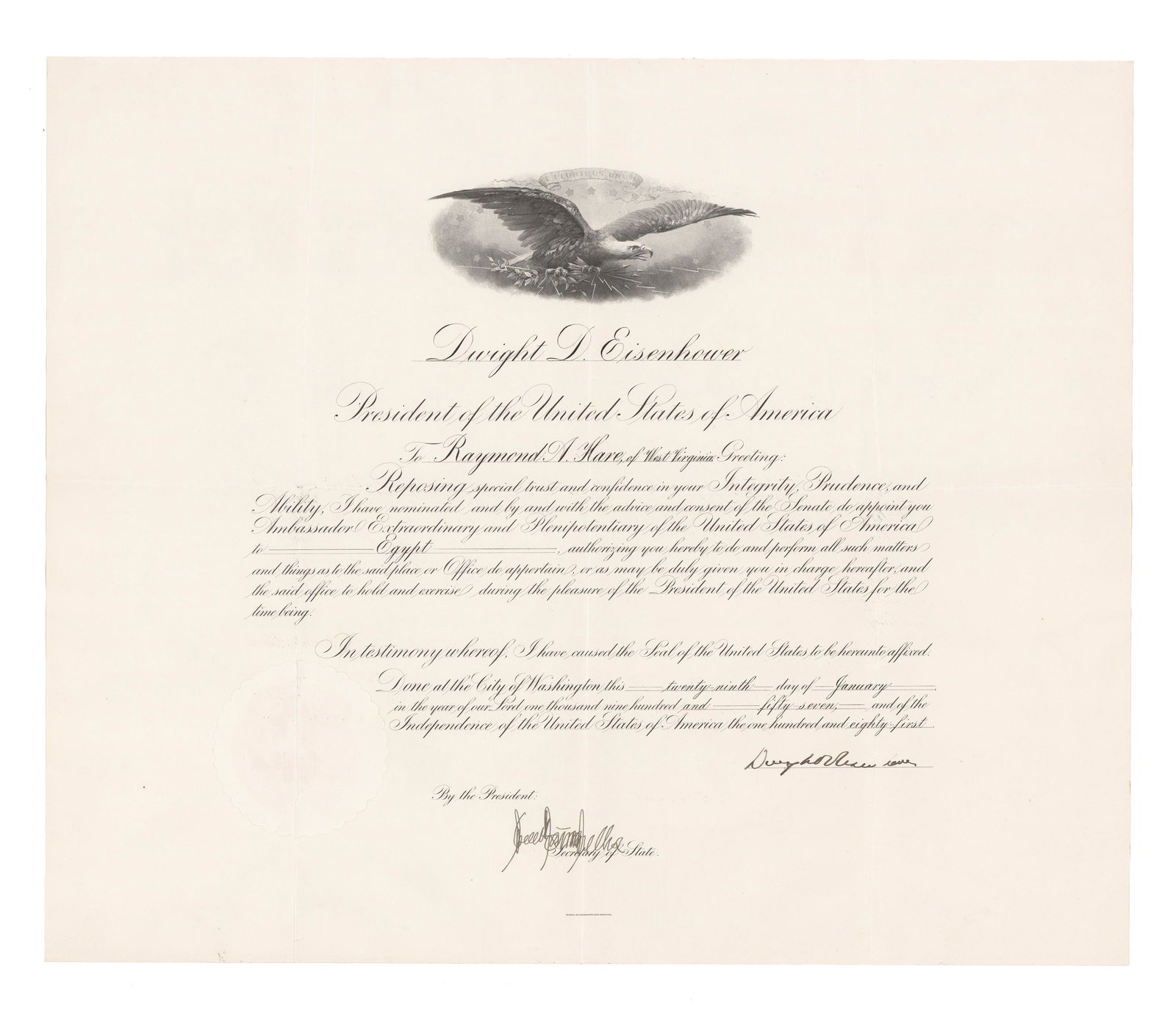 Eisenhower Appoints Raymond Hare Ambassador During Suez Canal Crisis (1 of 3)
