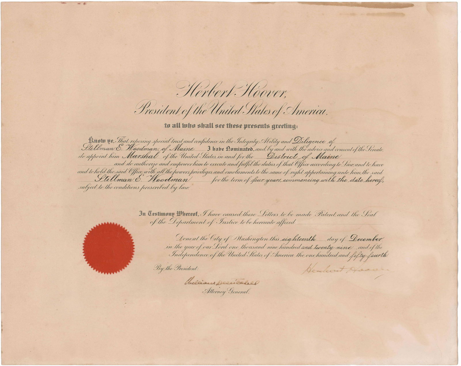 Hoover Appoints U.S. Marshal for the District of Maine (1 of 1)