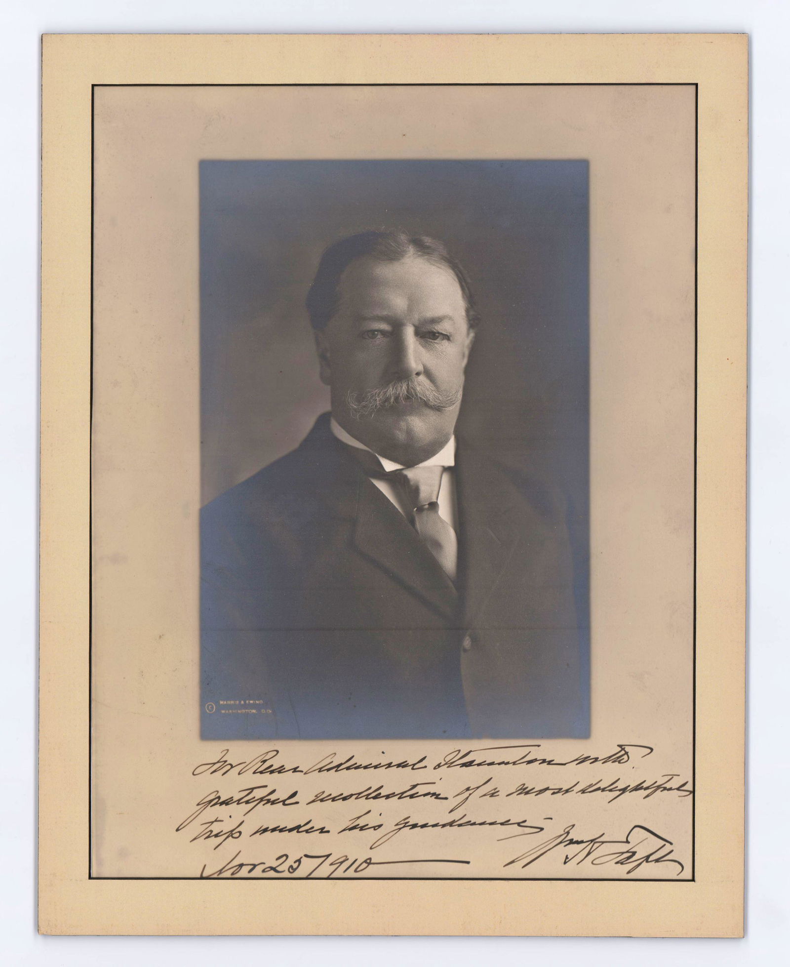 W.H. Taft Boldly Signed Photo Dedicated to "U.S.S. Tennessee" Admiral Who Sailed Him To Panama (1 of 5)