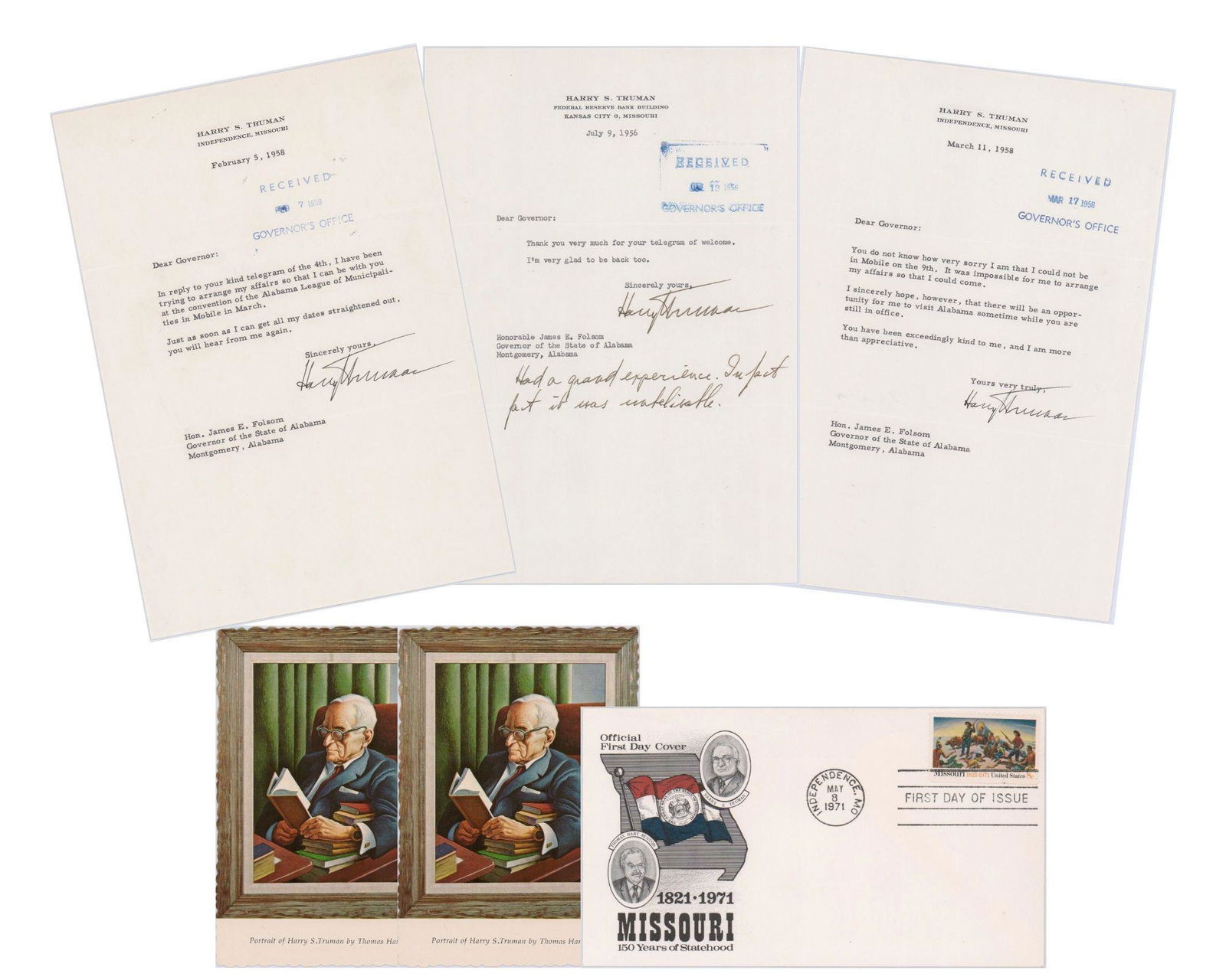 Harry Truman TLS to AL Gov. & Additional Ephemera. (1 of 6)