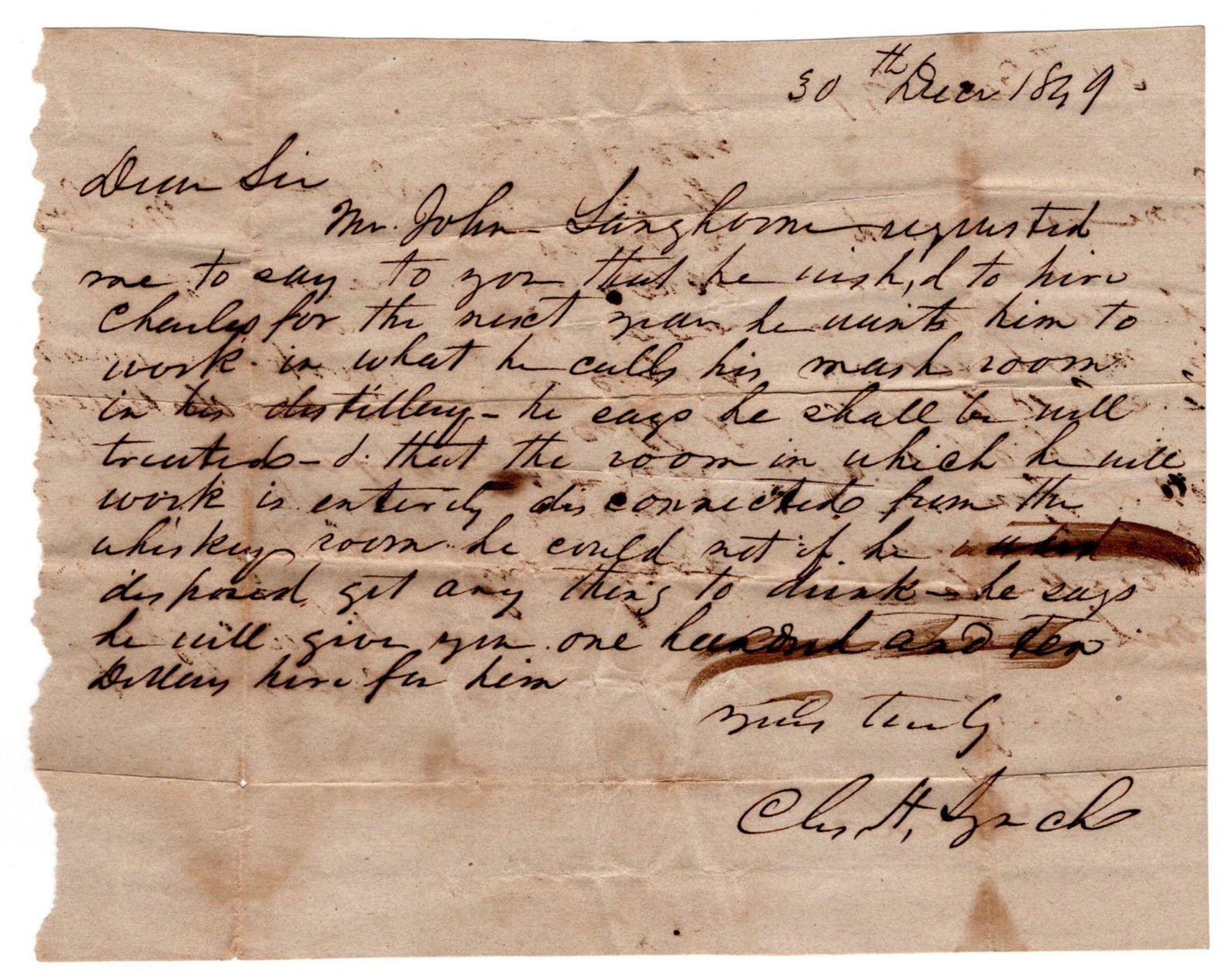 Slaveholders Discuss Hiring Slave to Work in Distillery in Lynchburg, Virginia (1 of 1)