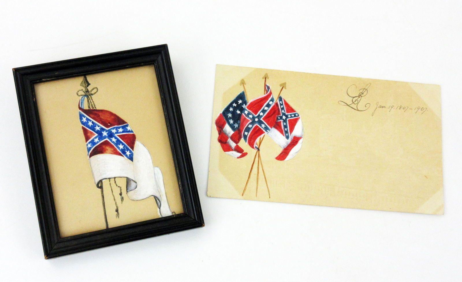 Two Confederate Watercolors - CSA Flags, 1865 and Post-War (1 of 5)
