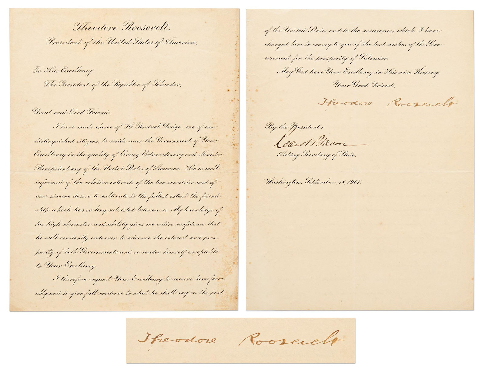T. Roosevelt Signed Presidential Appointment (1 of 3)