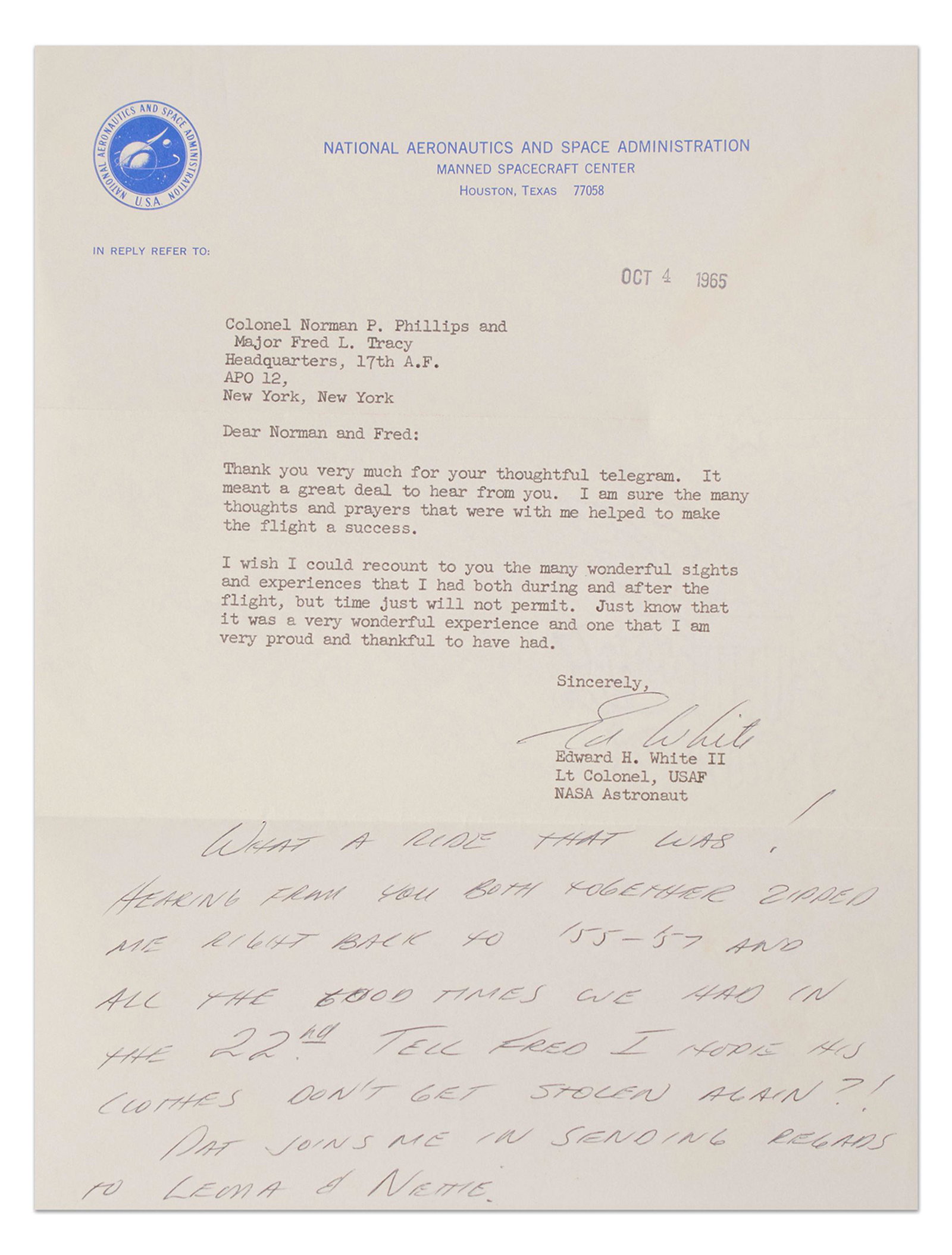 Ed White Writes of his Spacewalk on Gemini IV (1 of 3)