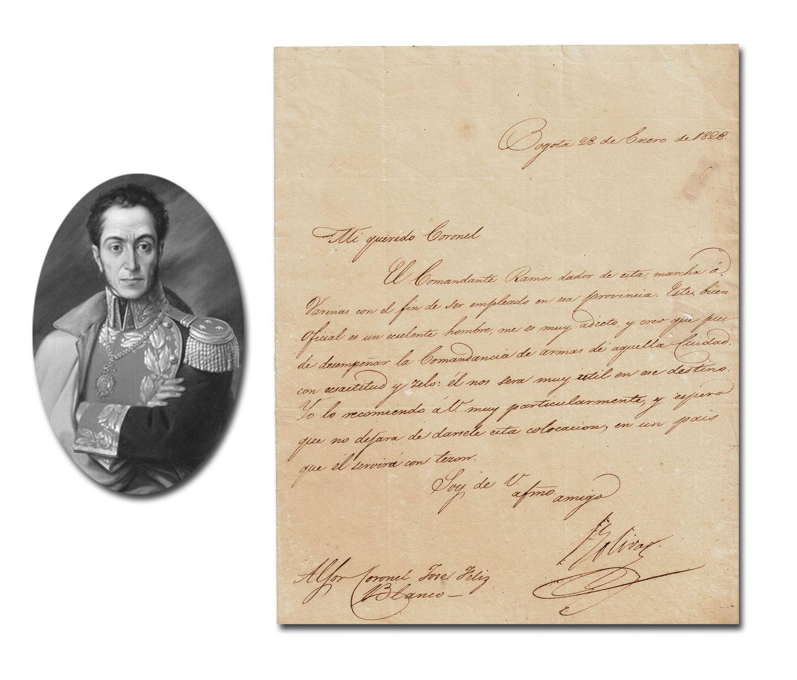 Simon Bolivar Letter Boldly Signed in the Year He Declared Himself President-Liberator in Organic (1 of 3)