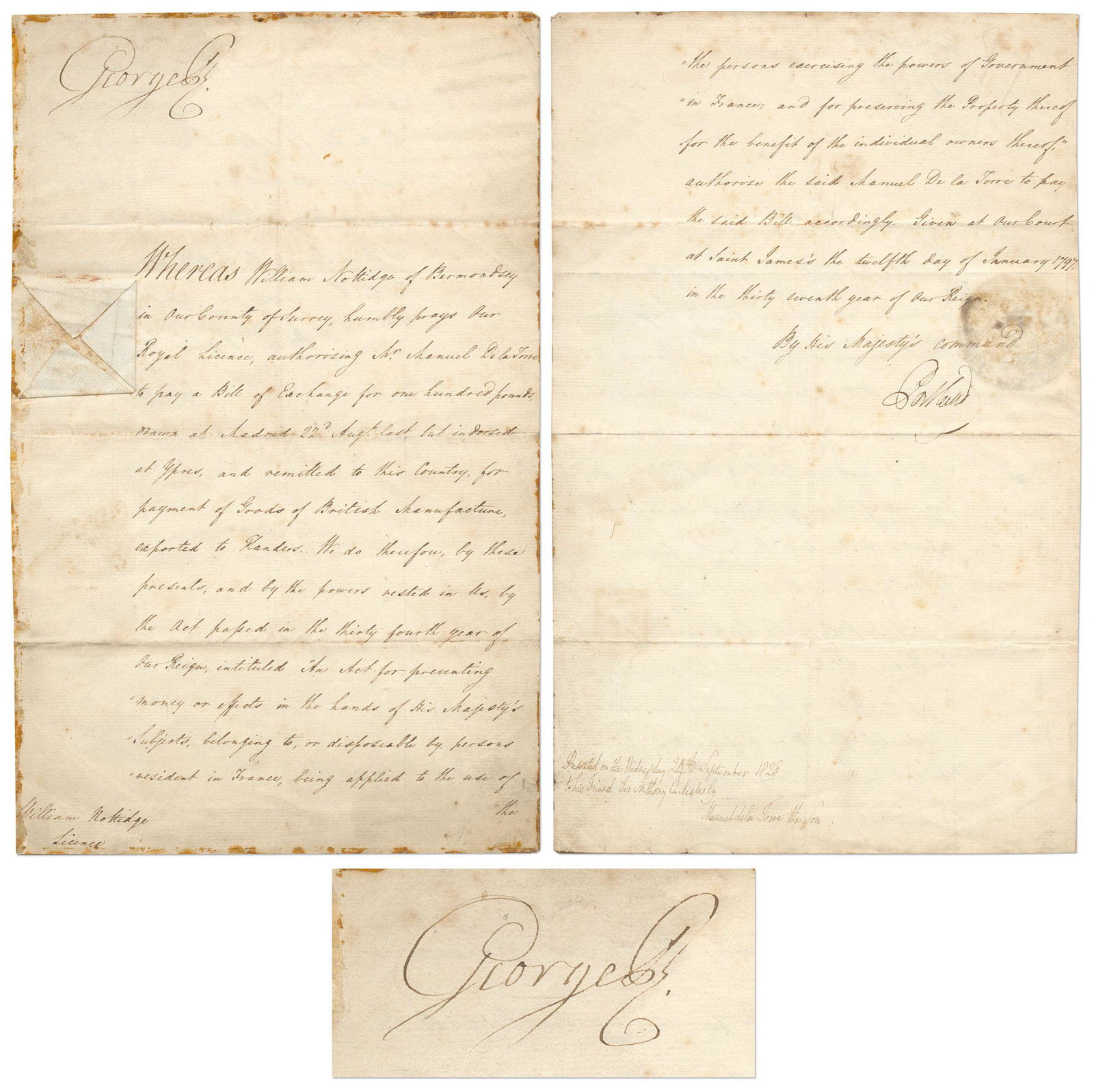 King George III Signed Royal Document, 1797 (1 of 4)