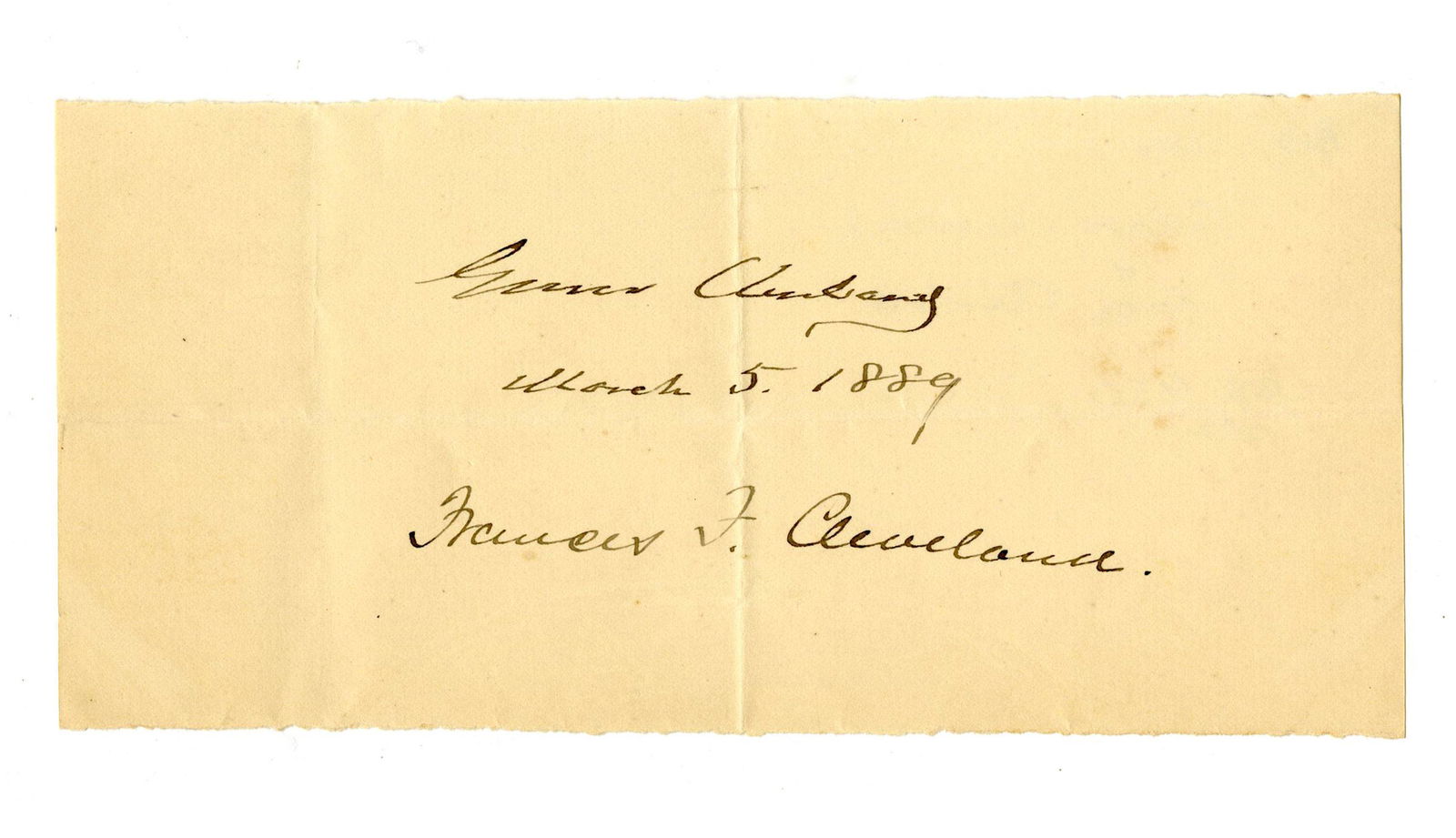 Grover & Frances Cleveland Signed Slip 1 Day After Leaving White House After 1st Term (1 of 2)