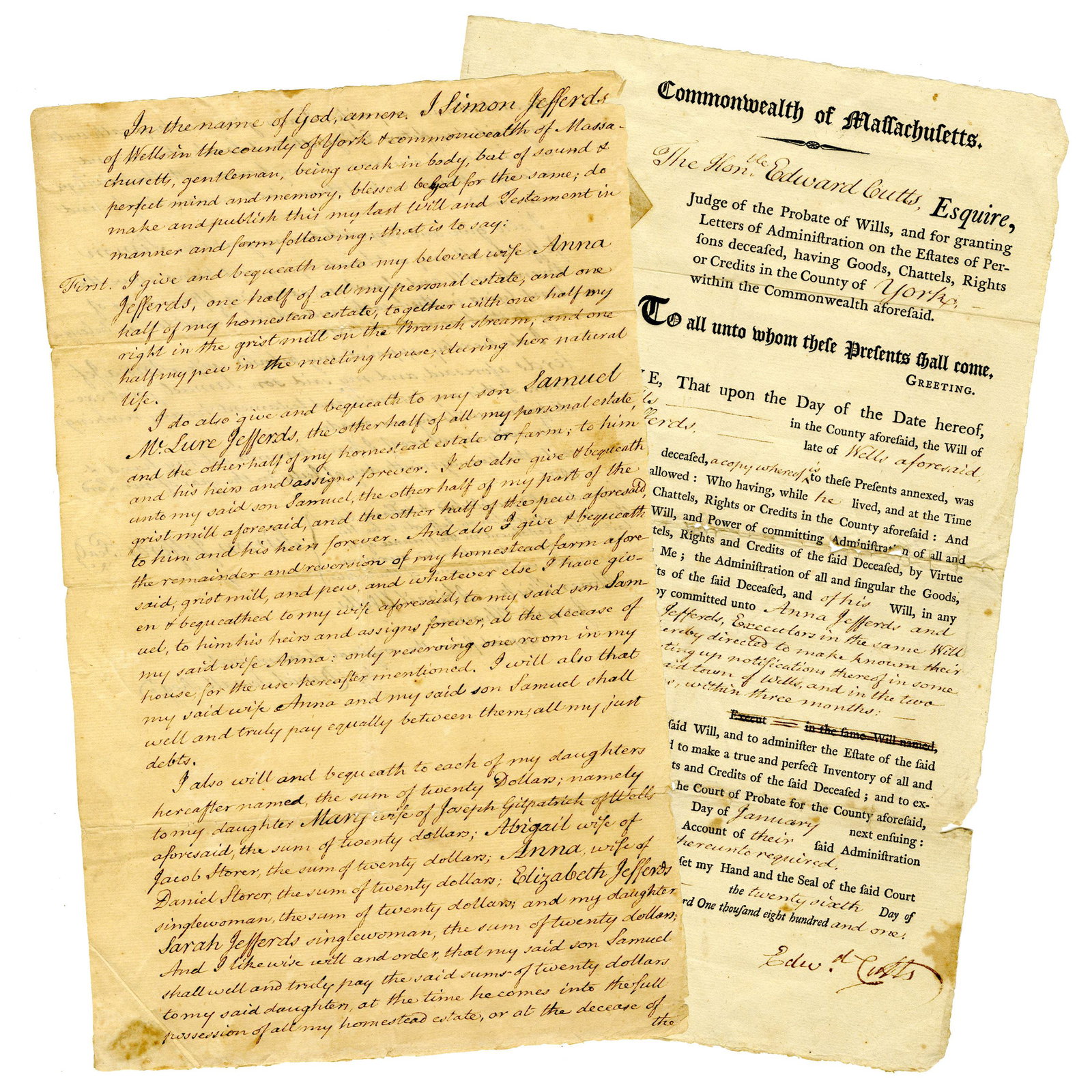 Last Will & Death Notice of Capt Simon Jefferds, Rev War & Indian Wars Soldier (1 of 5)