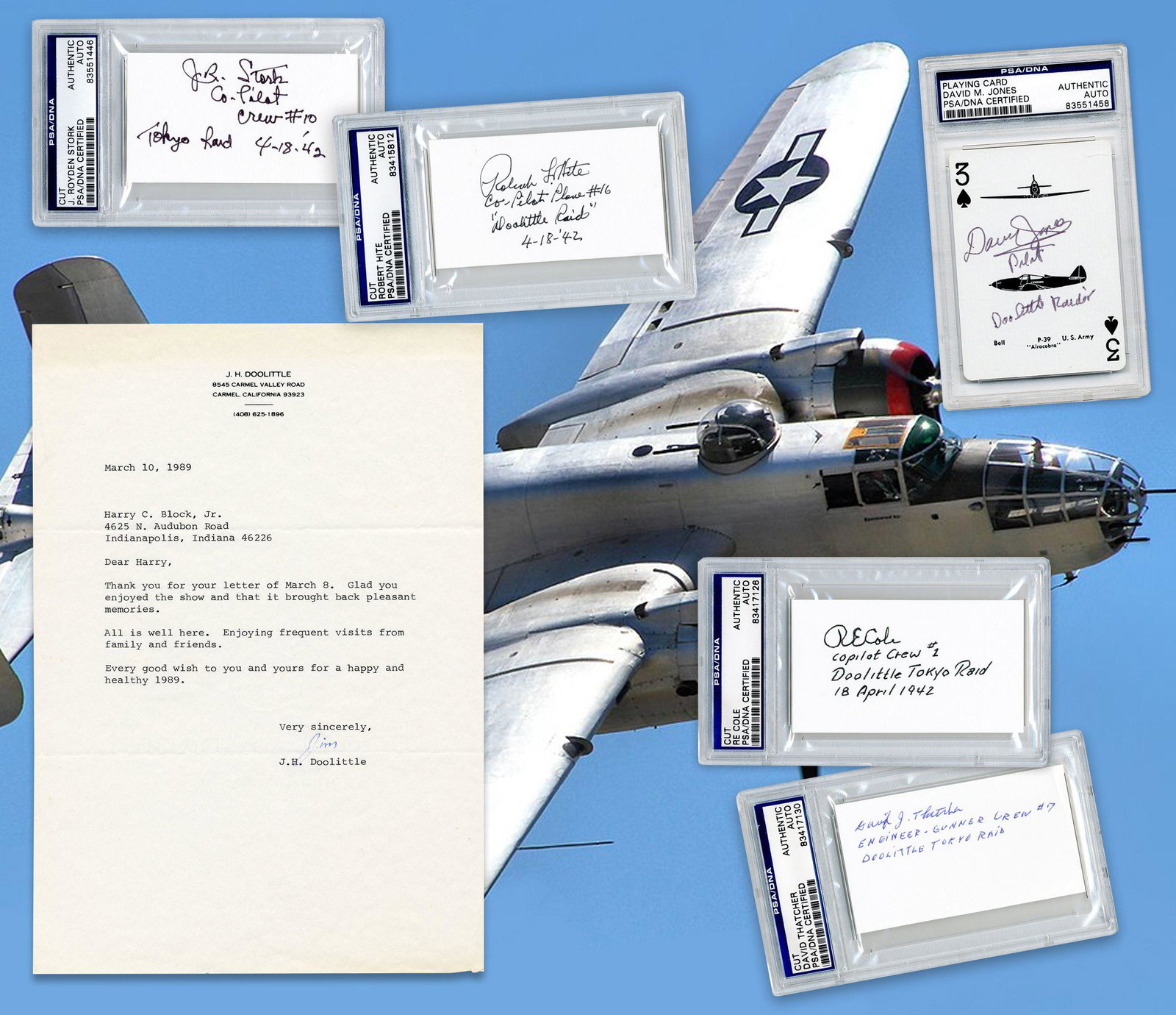 6 Tokyo Raider Autographs Incl. James Doolittle, 5 PSA Certified Authentic (1 of 9)