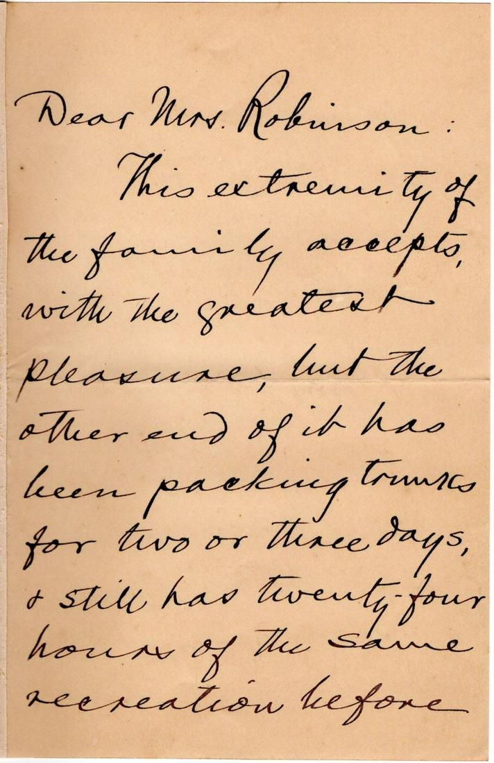 Mark Twain Humorously Accepts Invitation "all shaved & fixed up...innocent amusements, or crime, or (1 of 2)