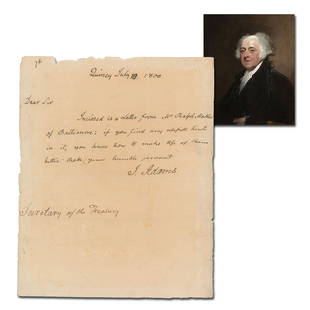 John Adams ALS, Confronts International Trade in 1800: John Adams ALS, Confronts International Trade in 1800 A scarce autograph letter signed by 2nd United States President John Adams, "J. Adams,” 1p, 8" x 10", Quincy, July 10, 1800. Chipping