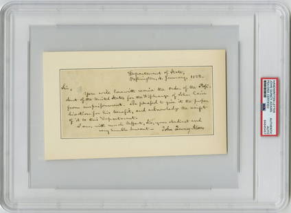 Fantastic J.Q. Adams LS, on Discharge of Prisoner Pardoned by James Monroe. PSA Encapsulated: Fantastic J.Q. Adams LS, on Discharge of Prisoner Pardoned by James Monroe. PSA Encapsulated LS, 3" x 6.75", tipped into a beige backing, 8.125" x 4.75", Washington D.C, dated January 4, 1822. Signed