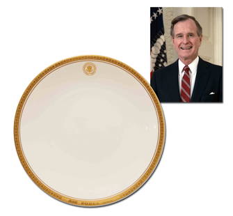 George H. W. Bush Air Force One Salad Plate: George H. W. Bush Air Force One Salad Plate41st U.S. President George H. W. Bush (1924-2018), an elegant cream color porcelain salad plate used aboard Air Force One, featuring the