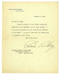 Calvin Coolidge 1924 TLS to Boston Artist Walter Gilman Page, JSA Authenticated: Calvin Coolidge 1924 TLS to Boston Artist Walter Gilman Page, JSA Authenticated A letter from Coolidge on White House letterhead addressed to Walter Gilman Page, a notable painter from Boston with