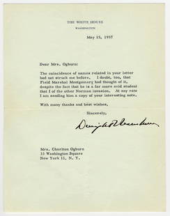 Eisenhower TLS as President On D-Day "Field Marshal Montgomery…the Other Norman Invasion": Eisenhower TLS as President On D-Day "Field Marshal Montgomery…the Other Norman Invasion"A 1p typed letter boldly signed by sitting 34th U.S. President Dwight D. Eisenhower (1890-1969), as