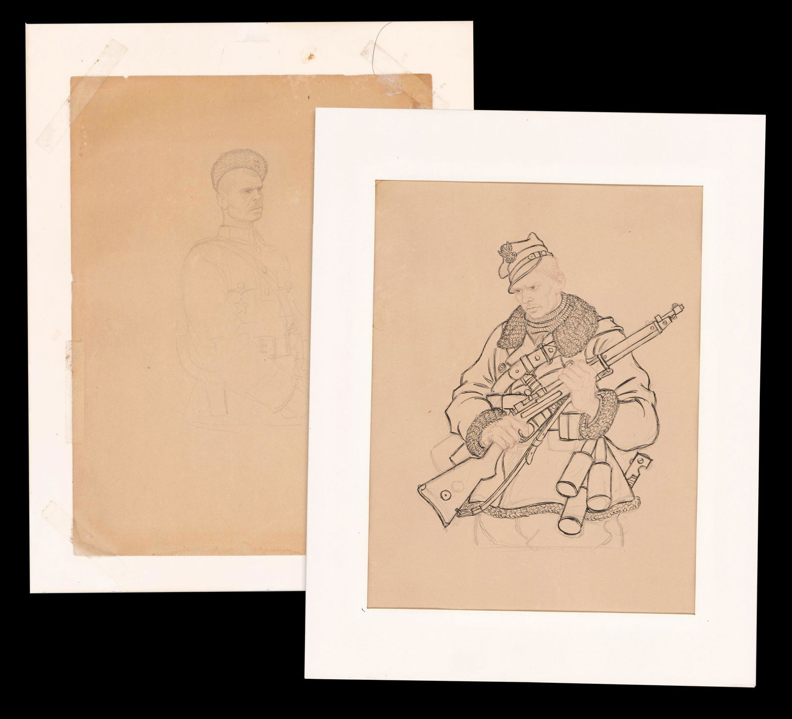 Arthur Szyk, Two Original Unsigned Drawings of WWII-Era Soviet & Polish Soldiers: Arthur Szyk, Two Original Unsigned Drawings of WWII-Era Soviet & Polish Soldiers Two original drawings depicting World War II-era soldiers from the Eastern Front by Polish-Jewish artist Arthur Szy