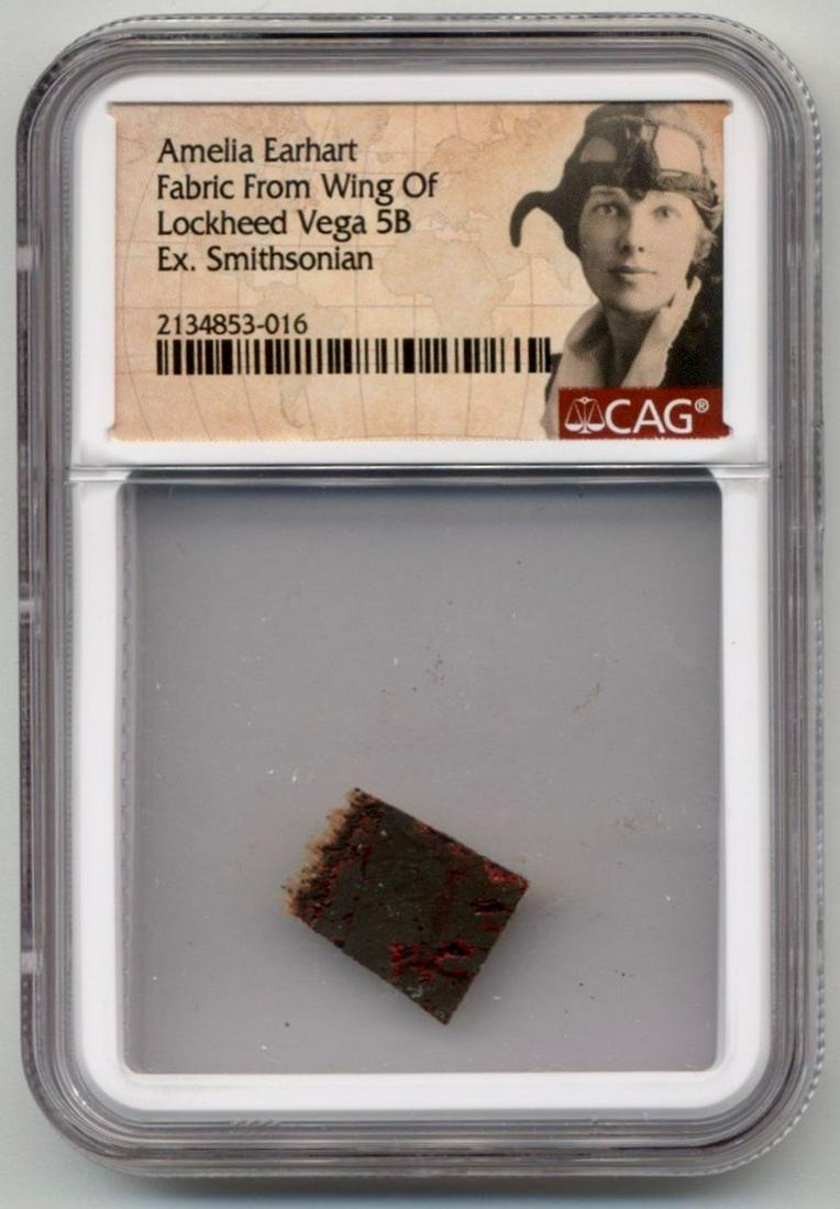 Amelia Earhart's Lockheed Vega 5b Fabric Fragment from Wing. CAG Encapsulated. Ex. Smithsonian. (1 of 4)