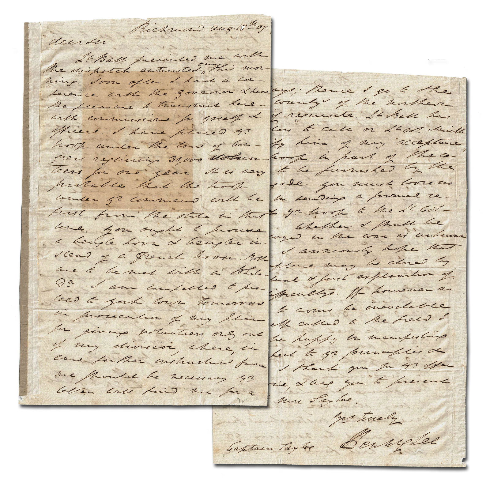 Henry "Light Horse Harry" Lee Lengthy ALS Important Content, "a resort to arms be unavoidable" (1 of 4)