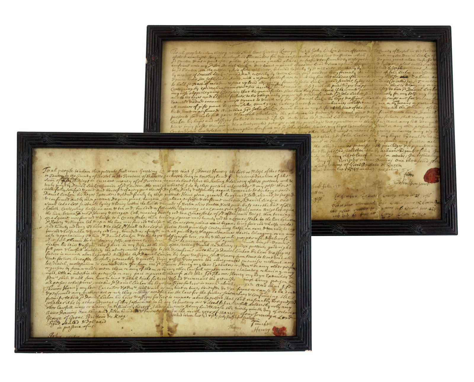 Two Taunton, MA Land Deeds Issued to Daniel Linkon, 1716 & 1722 Mar