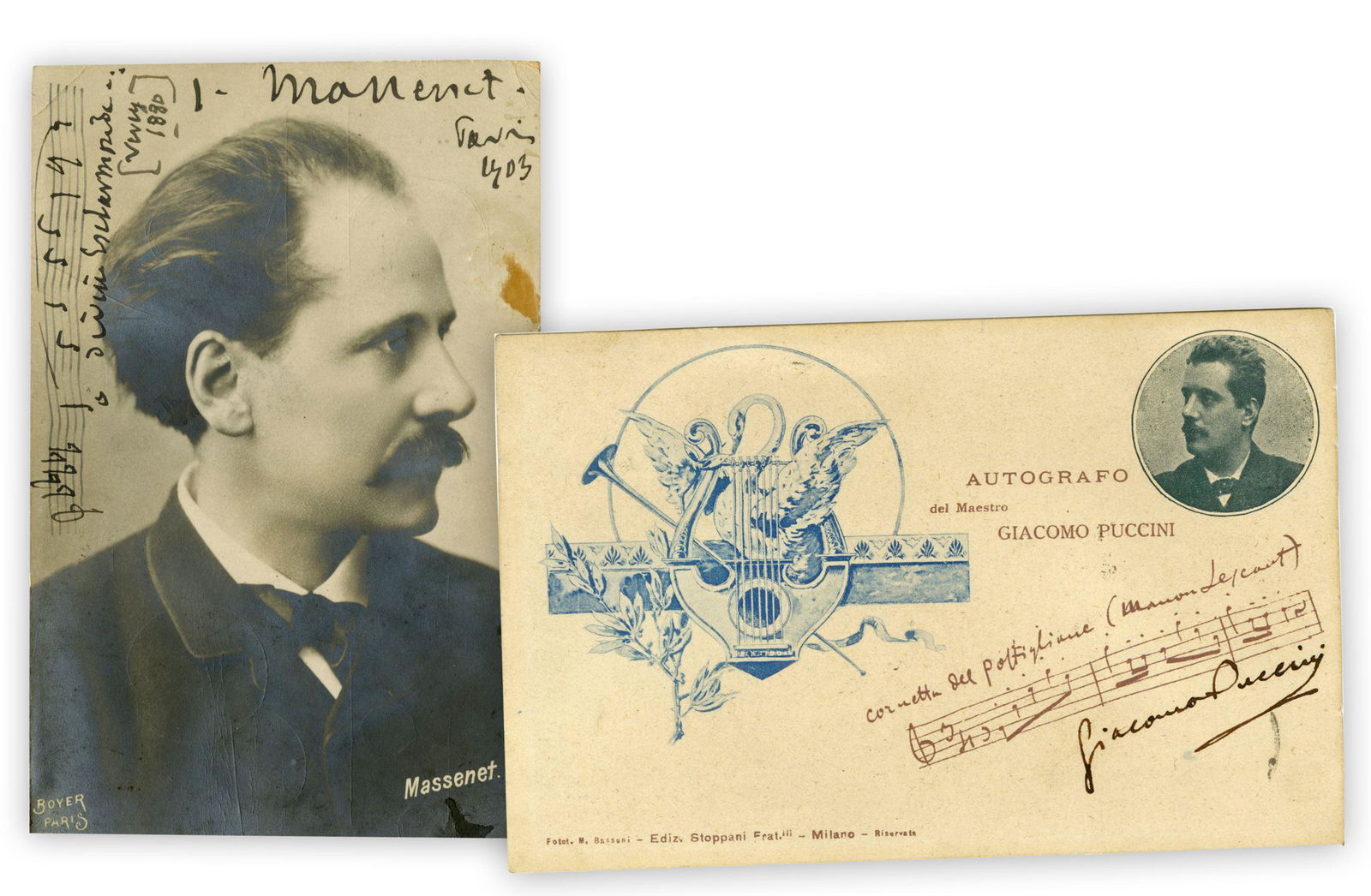 Composers Puccini & Massenet Signed Postcard Pair (1 of 3)