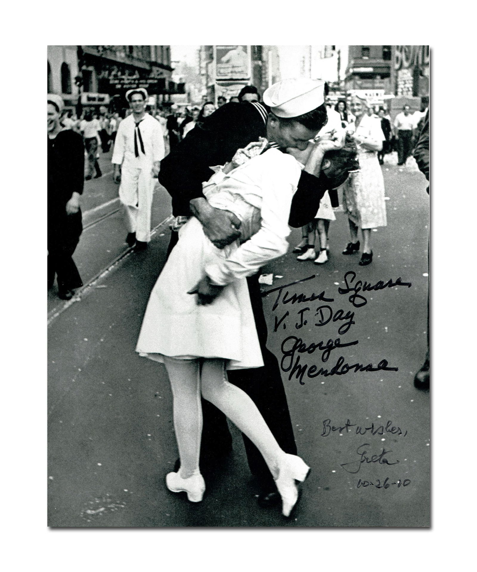 Iconic Times Square V-J Day Kiss Photo Signed by Both the Sailor and the Nurse (1 of 4)