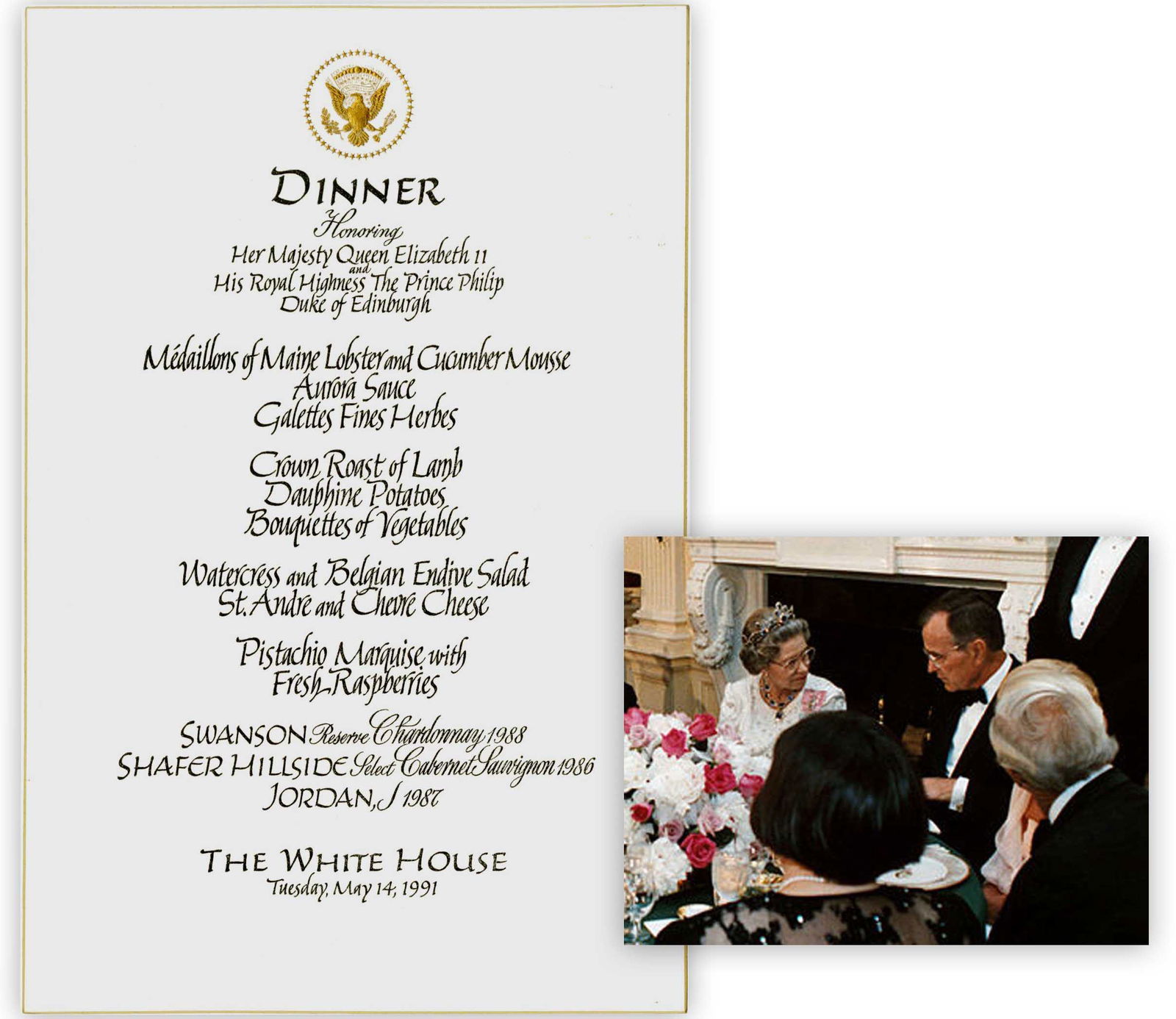 White House Dinner Menu Honoring Queen Elizabeth II & Prince Philip (1 of 2)