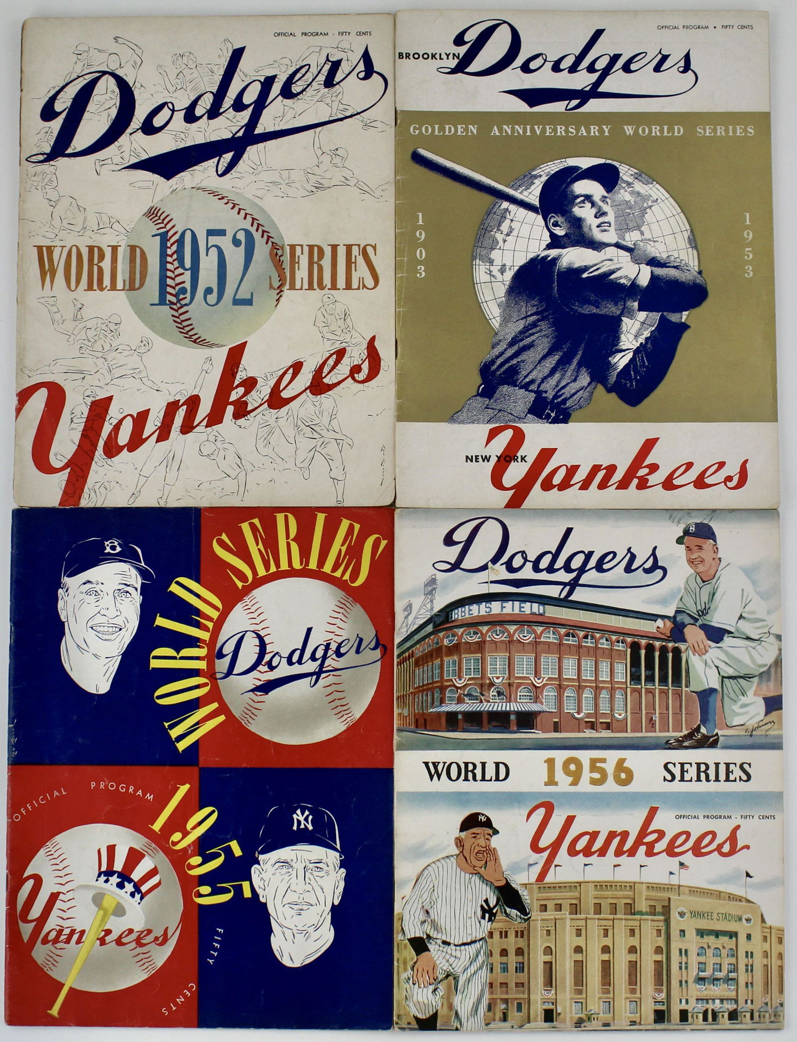 Fantastic Collection of Dodgers vs. Yankees World Series Programs from 1952, '53, '55, & '56.: Fantastic Collection of Dodgers vs. Yankees World Series Programs from 1952, '53, '55, & '56. Four Official Programs from the Dodgers/Yankees World Series that occurred between 1952 - 1956. 