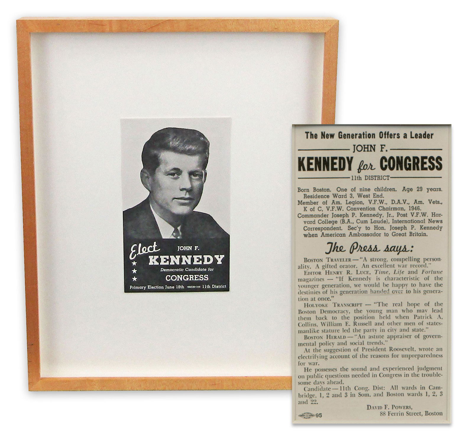 Scarce John F. Kennedy 1946 U.S. Congressional Campaign Card, Stylish Presentation (1 of 5)