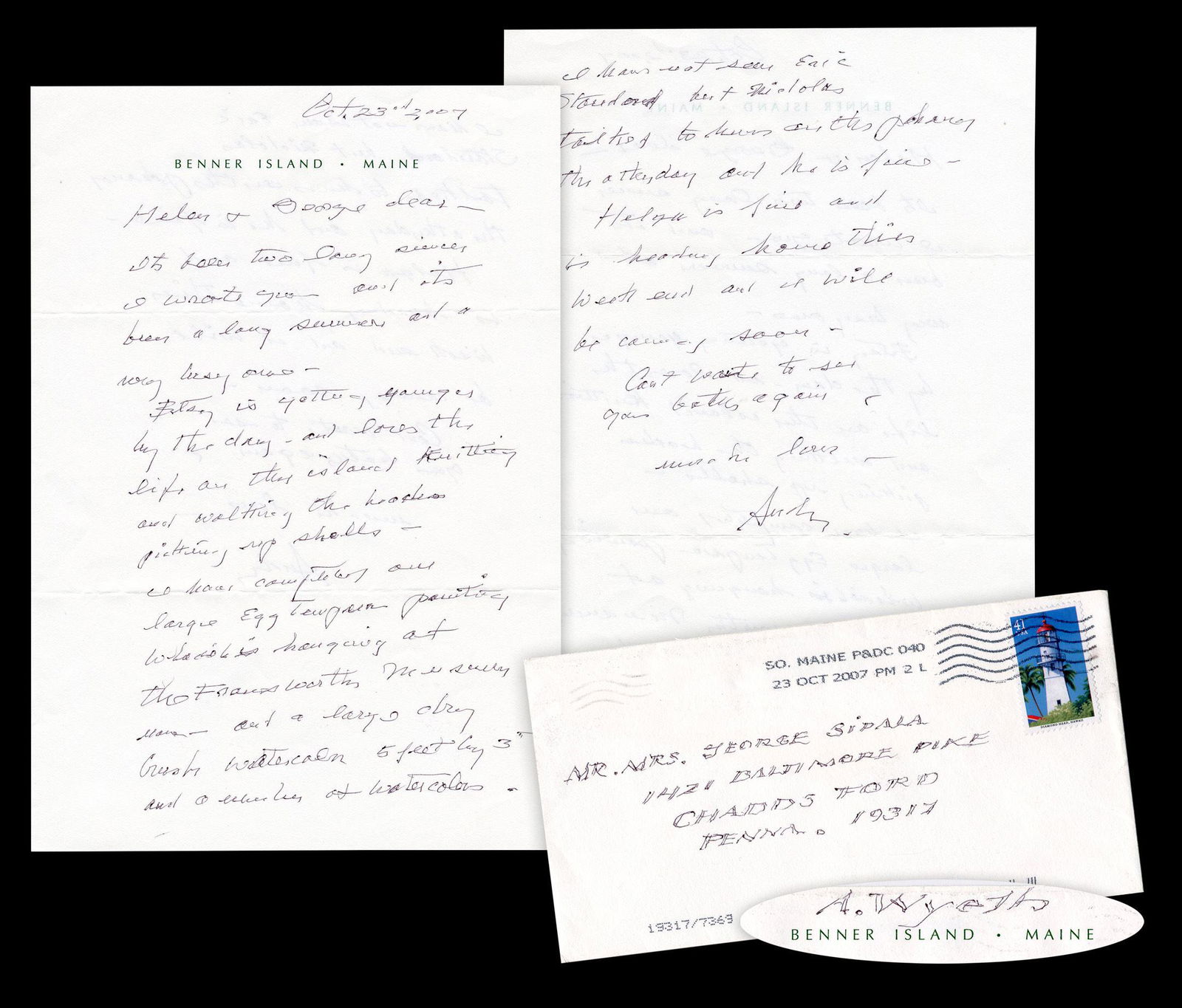 Andrew Wyeth ALS Re: Helga, "Braids" Model, Less Than 1 Month Before Receiving National Medal of: Andrew Wyeth ALS Re: Helga, "Braids" Model, Less Than 1 Month Before Receiving National Medal of Arts A 2pp autograph letter signed by American realist artist Andrew Wyeth (1917-2009) as "Andy" on the