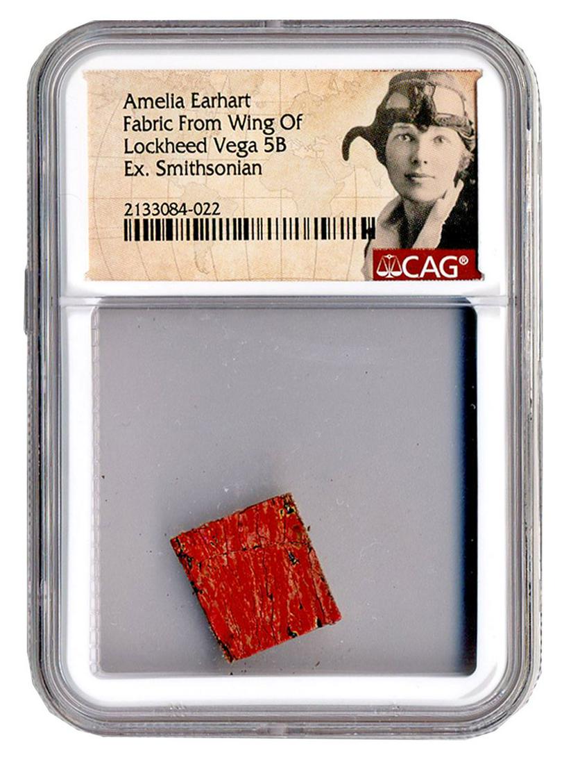 Amelia Earhart's Lockheed Vega 5b Fabric Fragment from Wing. CAG Encapsulated. Ex. Smithsonian. (1 of 4)