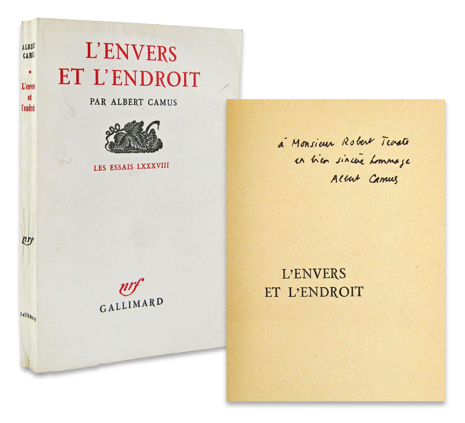 Albert Camus Signed Presentation Copy, 2nd Ed. Reissue of First Book, "L'Envers & L'Endroit" (1 of 8)