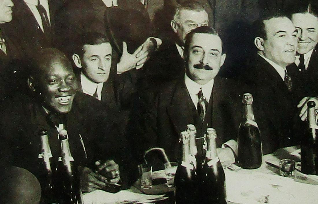 Johnson Vs. Jeffries Contract Signing for "Fight of the Century", Ca. 1909, Important African: Johnson Vs. Jeffries Contract Signing for "Fight of the Century", Ca. 1909 Photograph, measuring 9.5" x 13", New York City, dated October 29, 1909. Boxers Jack Johnson and James Jeffries sign a contra