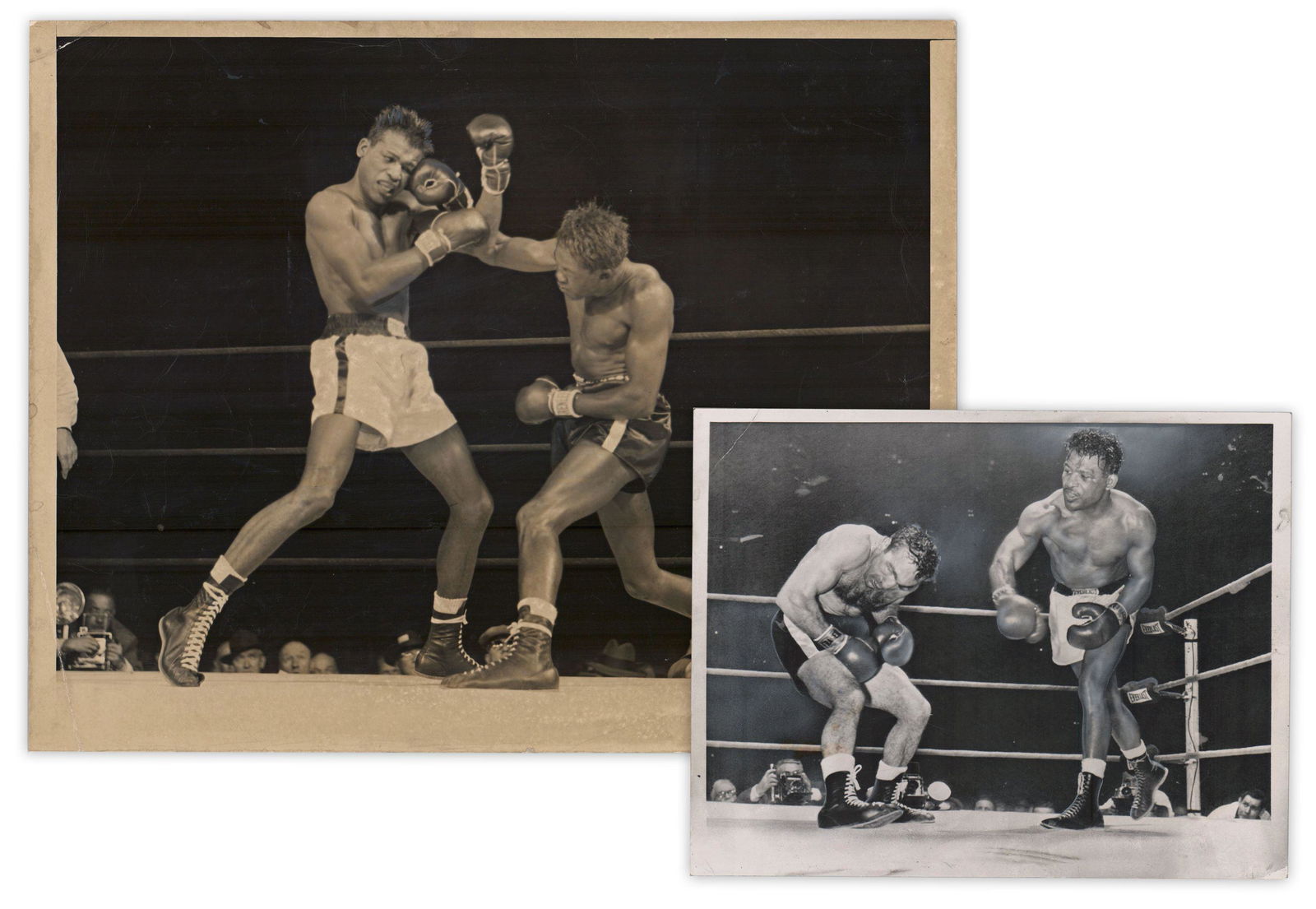 Sugar Ray Robinson Press Photo Pair Against Basilio & Gavilan (1 of 3)