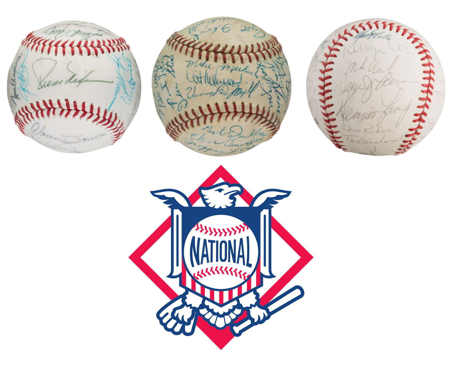 NL Lot of 3 Signed Baseballs - HOF'ers from the Braves, Cards and Cubs! *6 sigs (1 of 1)