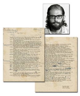 Rare Early Allen Ginsberg Typescript Poem, Hand Annotated: Rare Early Allen Ginsberg Typescript Poem, Hand Annotated Draft Typescript Signed, "Allen Ginsberg", 2pp, 8.5" x 11", New York City, New York, June 8, 1960. At top left Ginsberg adds below his signatu