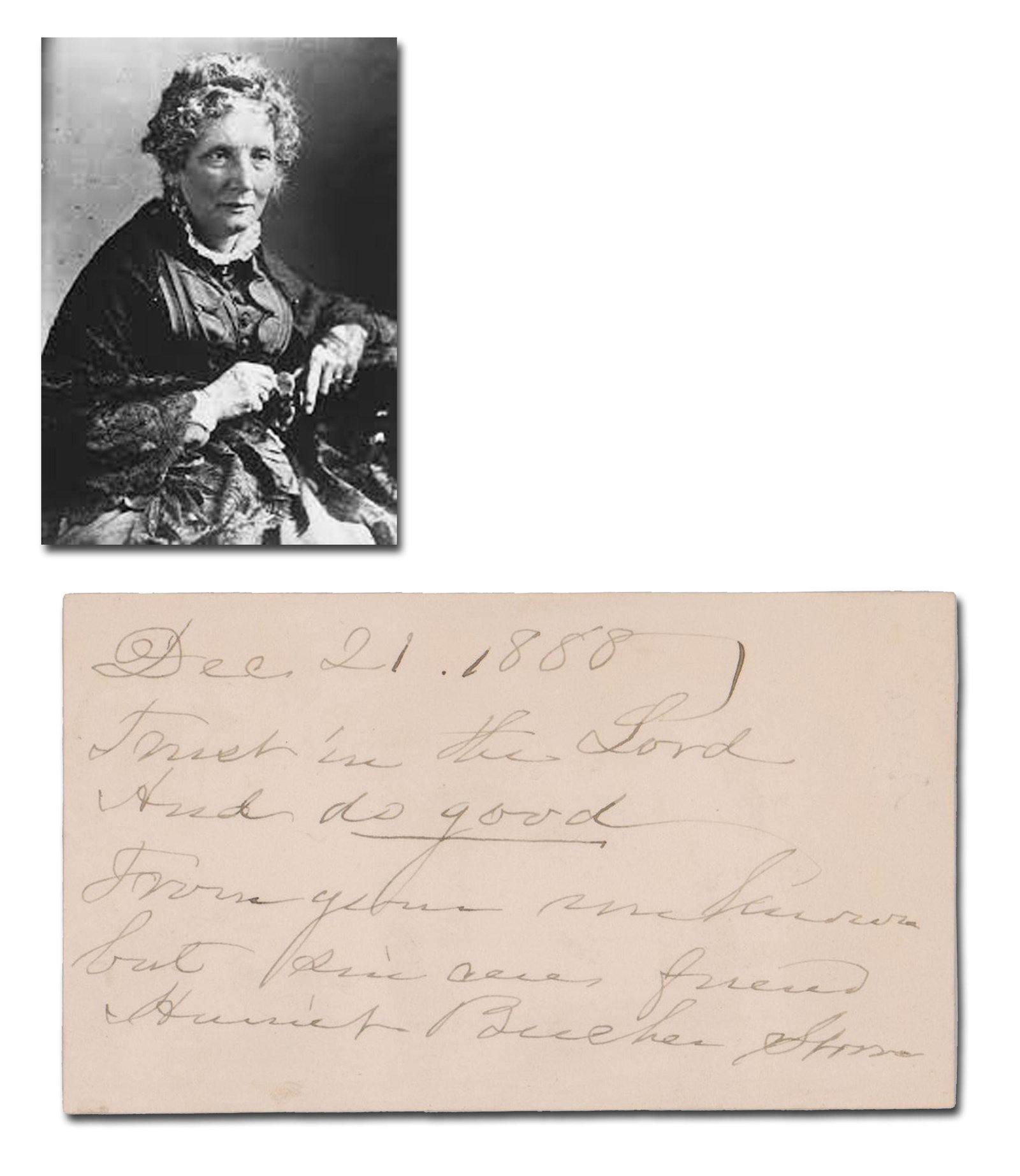 Harriet Beecher Stowe Handwritten Signed Card, 1888 (1 of 3)