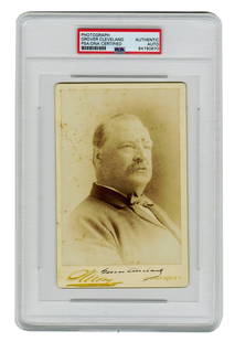 Grover Cleveland Signed Cabinet Card, PSA Authenticated: Grover Cleveland Signed Cabinet Card, PSA Authenticated A cabinet card depicting a portrait of President Grover Cleveland, originally captured by notable photographer Napoleon Sarony, ca. 1892, New Yo